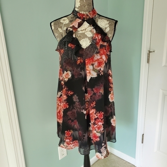 BCBG Ruffle Halter Floral A-line Dress Sz. XS/S - Picture 1 of 7